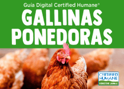 Portada con texto "Gallinas Ponedoras", foto de gallina marrón y sello Certified Humane.